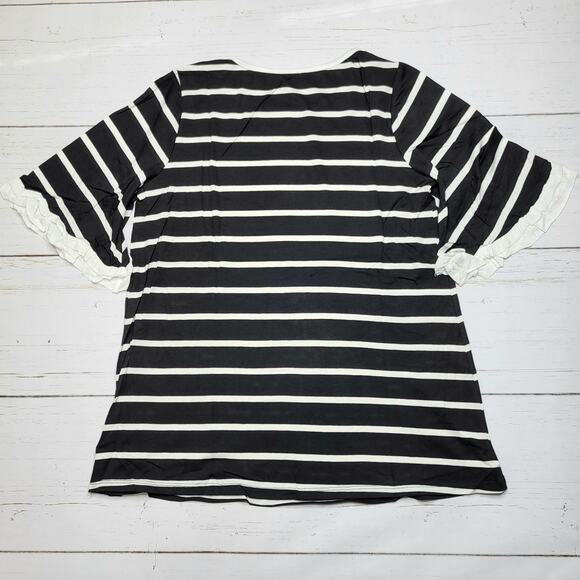 Soft Surroundings Dulcie Top Short Ruffle Bell Sleeves Black White Stripe Small - Picture 2 of 7
